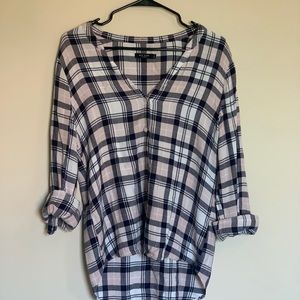 Low cut pink and navy light weight flannel shirt